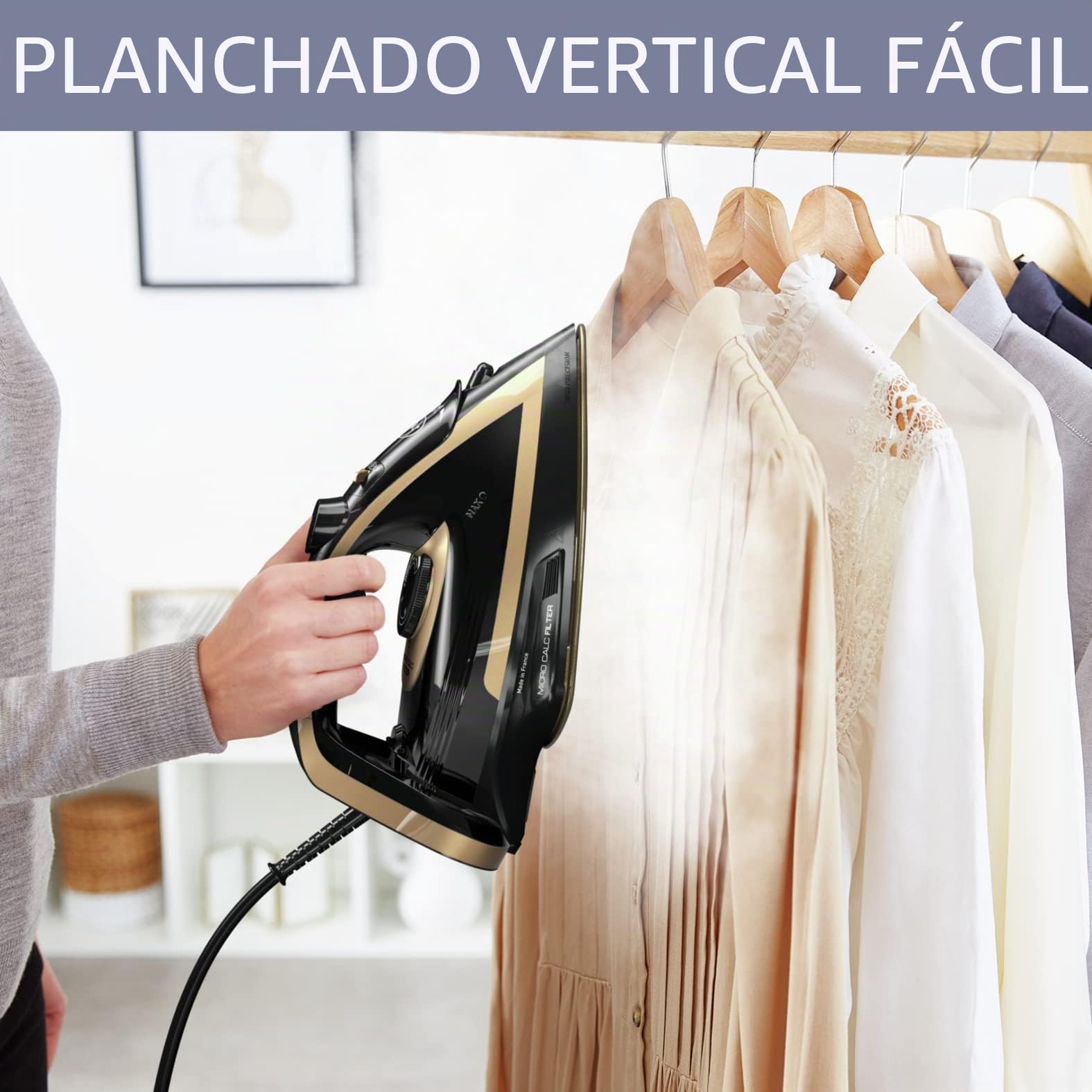 Calor Puregliss - Plancha de vapor, 3000 W, flujo de vapor 50 g/min, función de prensado 280 g/min, protección antimanchas, apagado automático de seguridad, fabricado en Francia FV8064C0