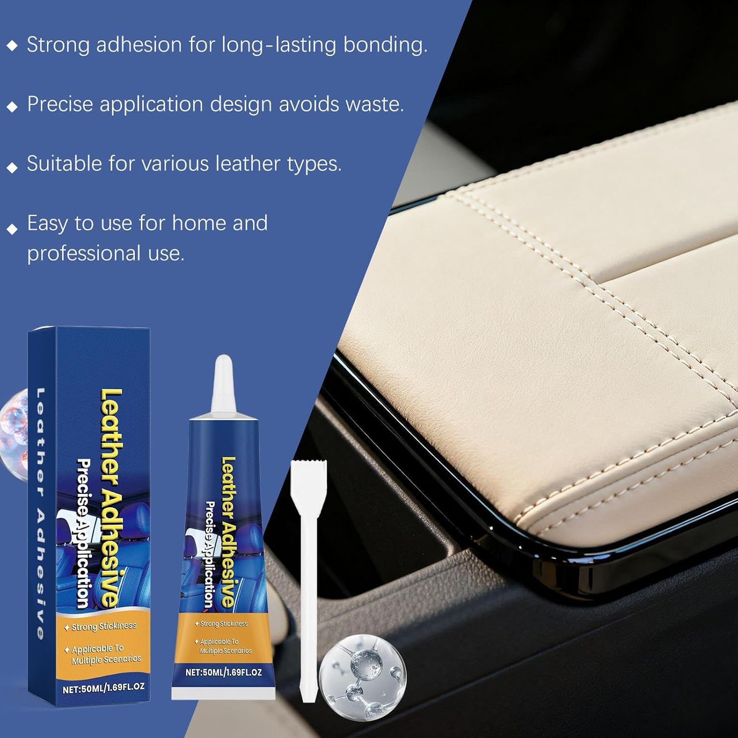 Leather Glue Adhesive - Fast Curing Bond, Fine-Tip Sealant with Strong Hold, Artificial Repair with Flexible Finish, Craft Repair Accessory, Fixing Supply Sofa Jacket Furniture for Homeowners