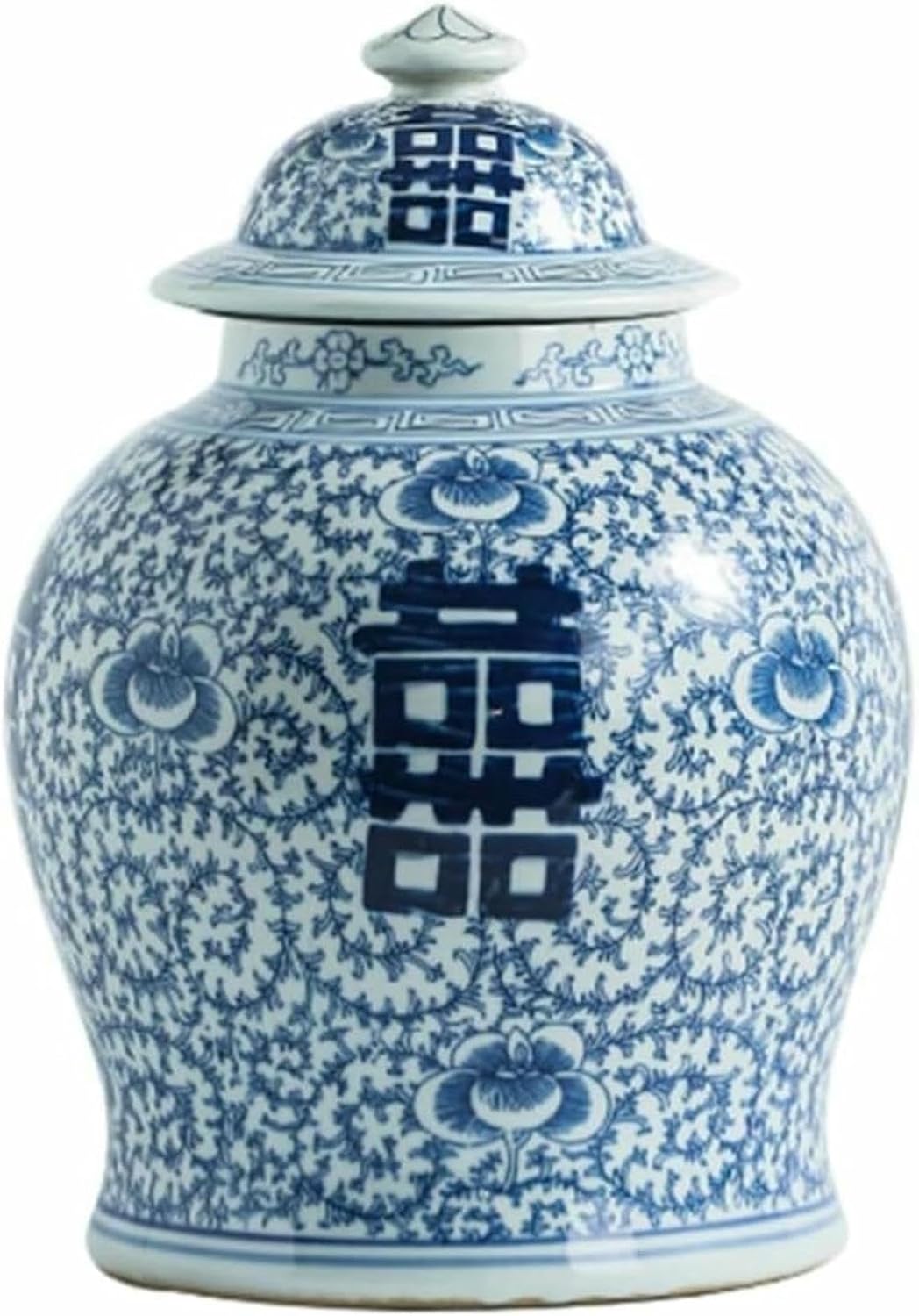 Blue and White Ceramic Vases Ginger Jar with Lid, Home Decor Double Happiness Pattern Vase Decorative Jars-