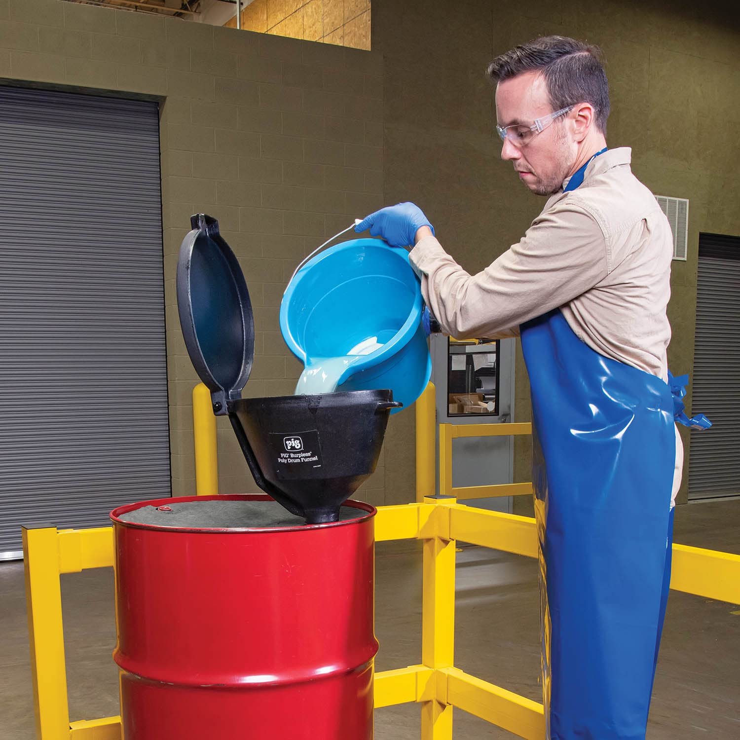PIG Drum Funnel | Burpless Poly Drum Funnel | for 30 and 55 gal Plastic or Steel Drums w/ 2" NPT | Black | PMB30001-BK