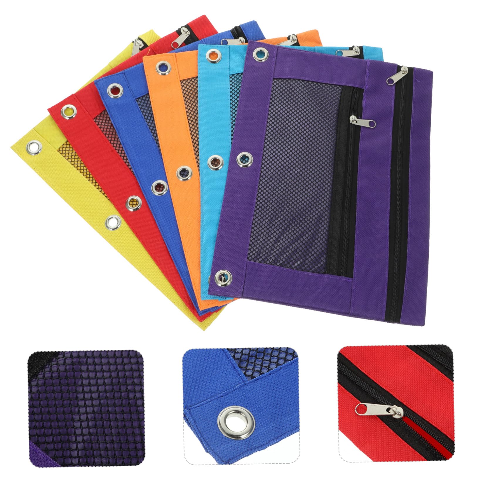 Bolsa para Lápices de Poliéster Cremallera, Doble Capa y Malla, Capacidad Grande, Paquete de 6 Piezas para Organización Escolar y Oficina