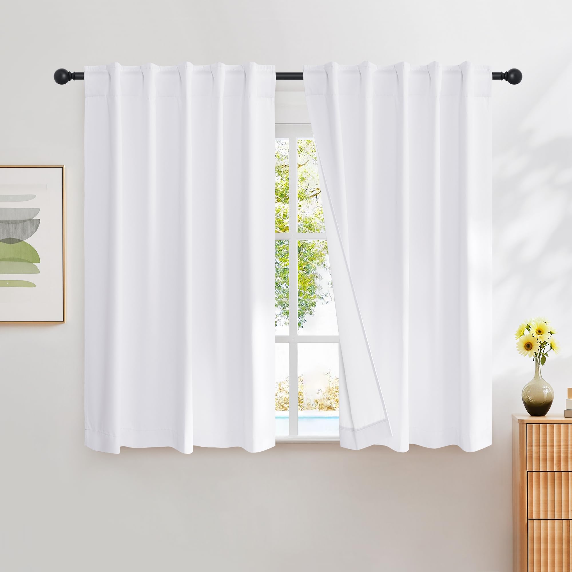 NICETOWN 100% Blackout Window Curtains for Camper - (Snow White Color) 42x40 Inch, 2 Panels Set, Thermal Insulated Blackout Drapes/Draperies with Rod Pocket &amp; Back Tab for Loft