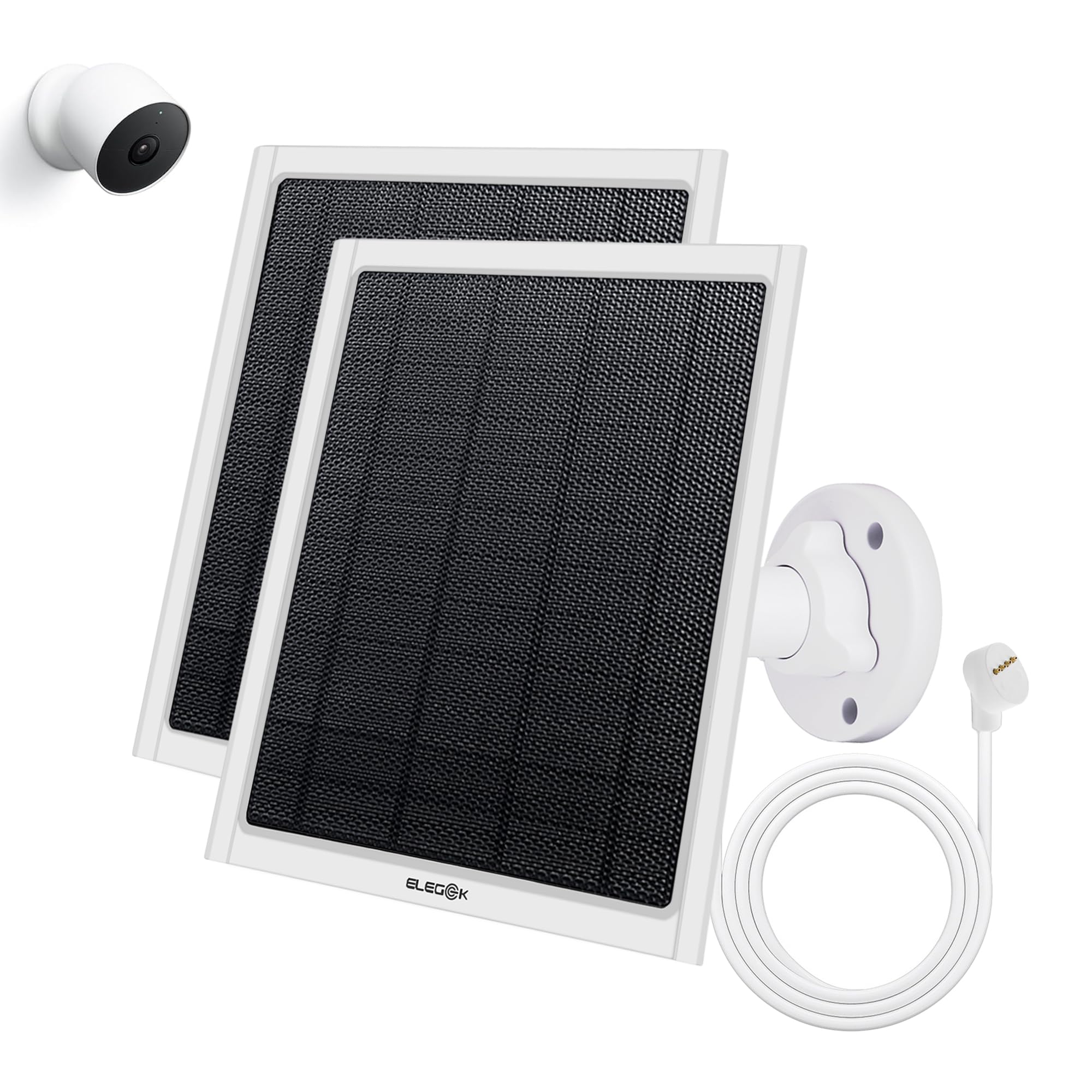 Lot de 2 panneaux solaires 8 W pour Google Nest Cam extérieur ou intérieur, batterie – haute puissance solaire – panneaux solaires pour appareil photo fabriqués pour Google Nest – Blanc