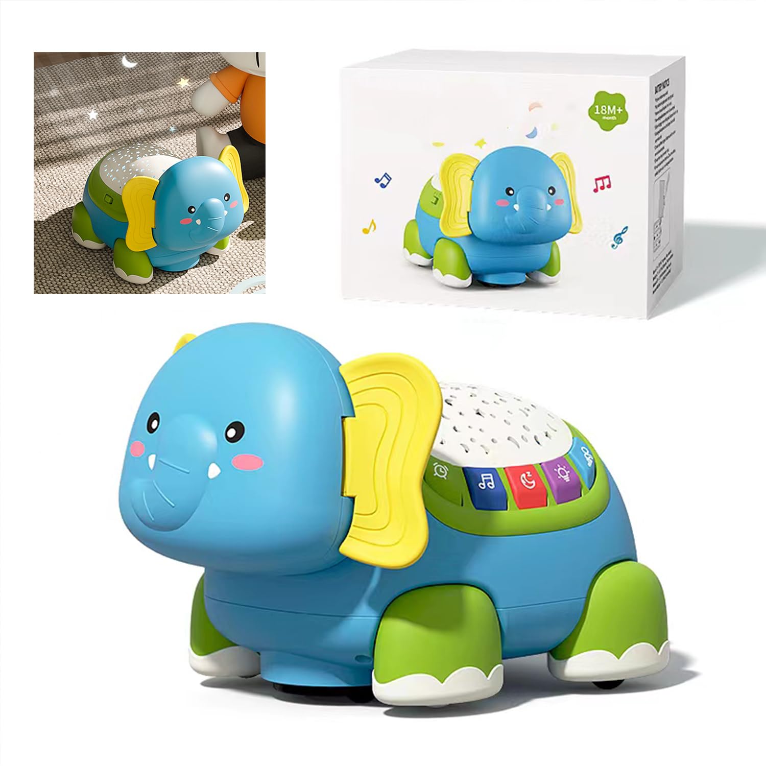 caterbee Baby Toy with Light, Motion, and Music. Crawling and musical early learning educational toys (Elephant)