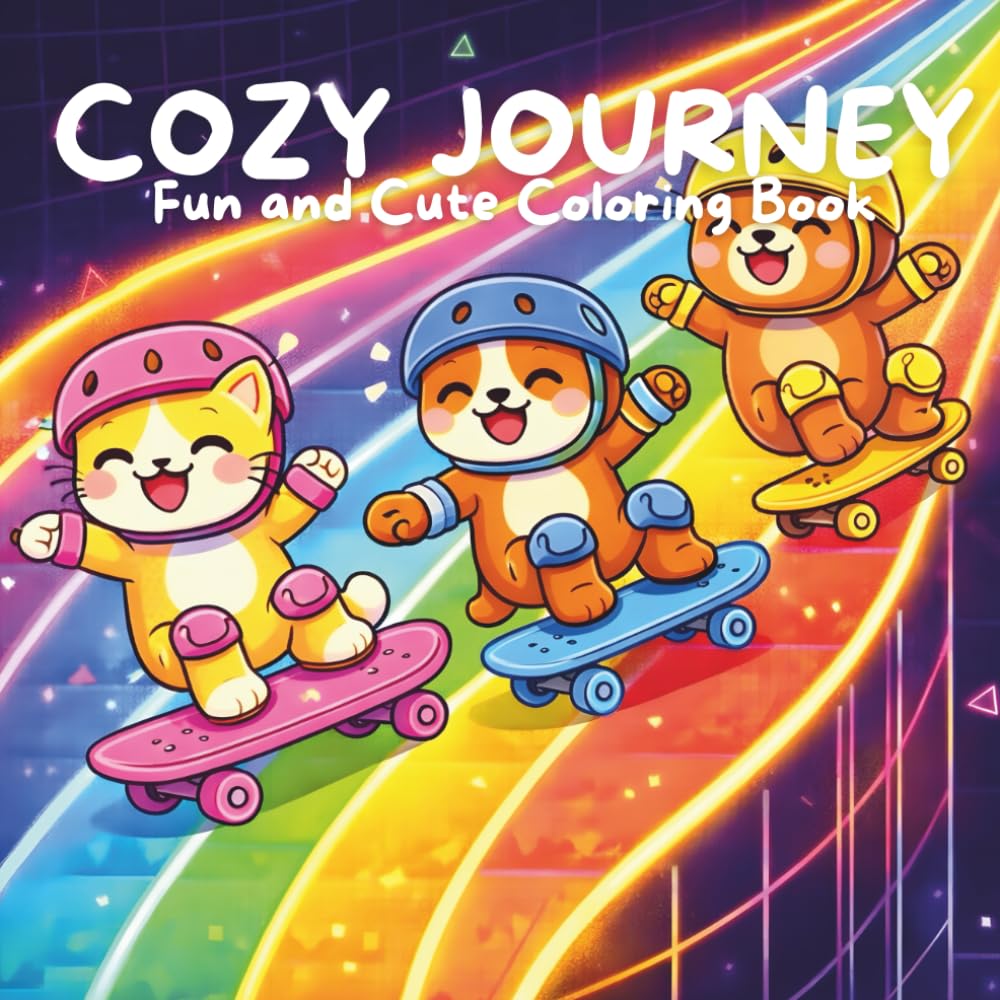 COZY JOURNEY: Coloring Book for Teens and Adults Featuring Cute Cat, Dog, and Bear Adventures with Easy and Bold Designs for Mindful Relaxation and Anxiety Relief