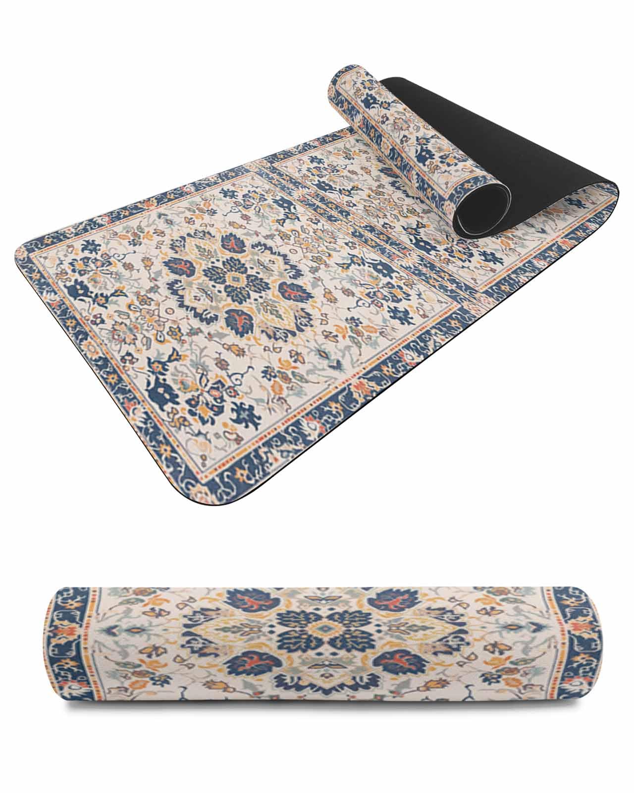 Debedcor Heat Proof Table Pads Waterproof Decorative, Boho Beige Retro Non-Slip Table Countertop Protector, Abstract Ethnic Floral Geometric Insulation Mat for Dining Room, 48 x 12 Inches