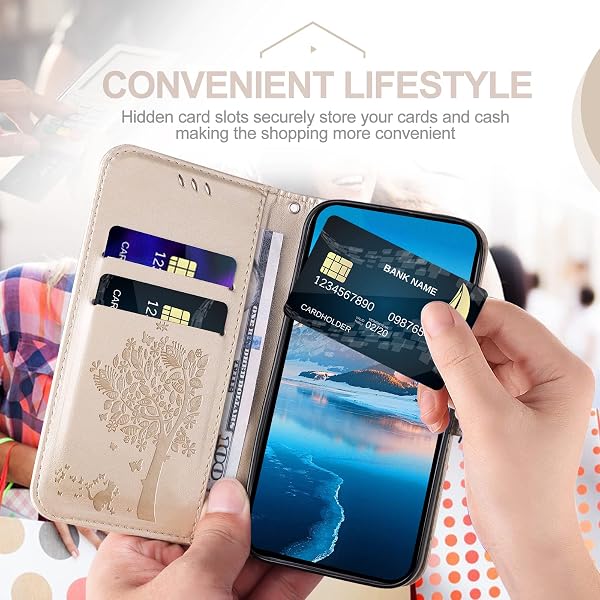 Coque pour iPhone 14 / iPhone 13, Etui Protection Housse Premium en Cuir PU, Antichoc Étui à Rabat Portefeuille Flip Case pour iPhone 14 / iPhone 13 (Or) - 4
