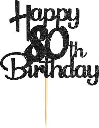 Miniatura 7 de Decoración para tarta de 80 cumpleaños con purpurina negra para pastel de 80 cumpleaños, decoraciones para tartas de cumpleaños 80, saludos a 80