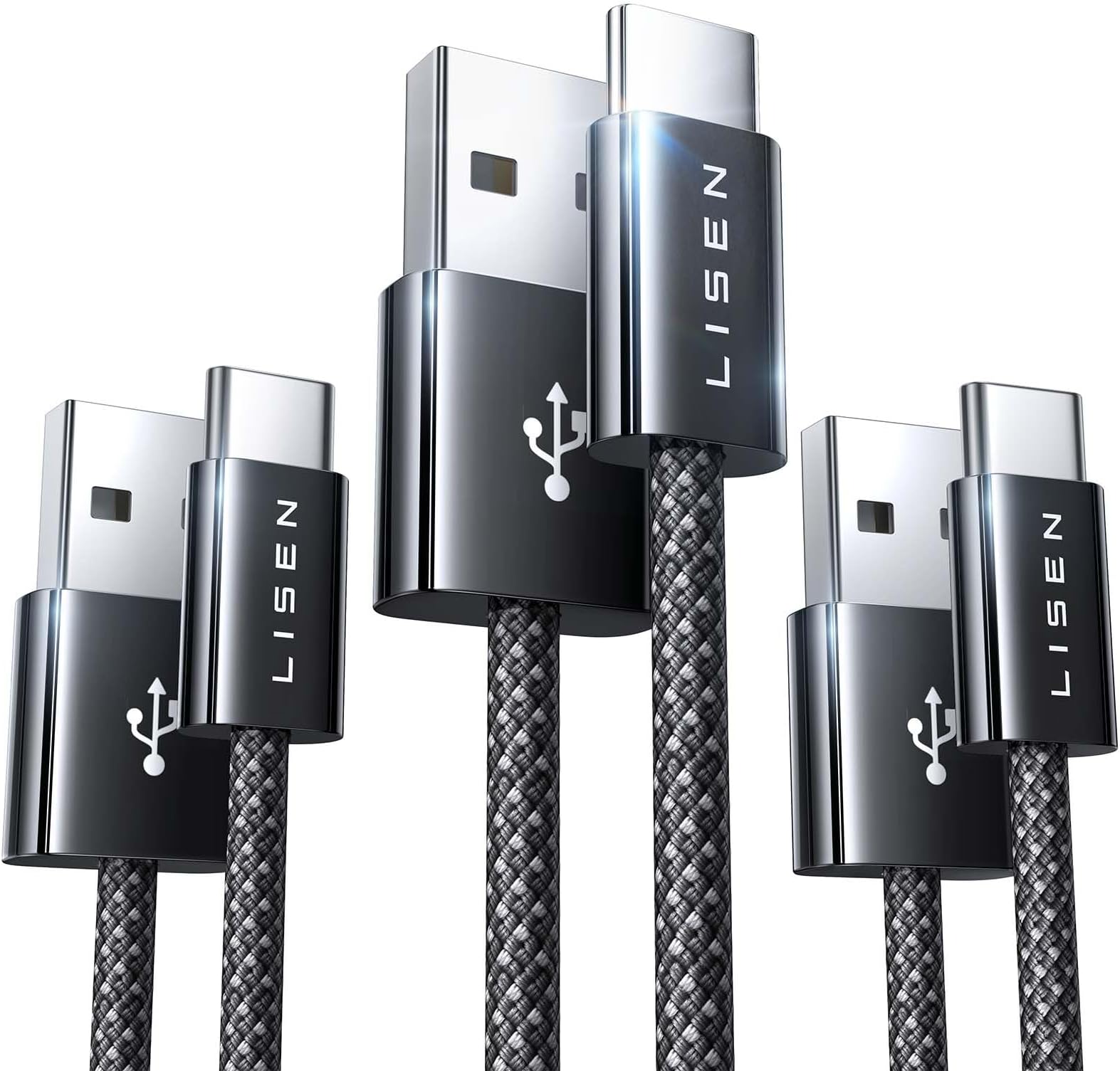 LISENUSB C Fast Charger Cable, 3 Pack [1M+2M+2M] USB C Charger Cable, 3.2A Fast Charging Cable Type C Compatible with Samsung Galaxy S23 S21 S20 S10, Google Pixel 7 6 5 Pro, iPhone 15 Charger Cable