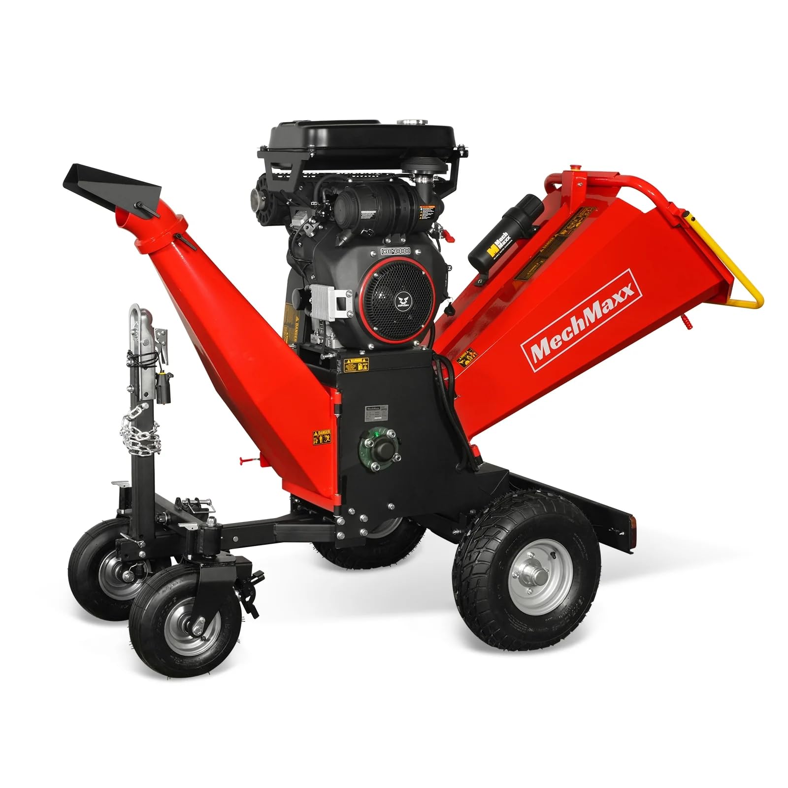 MechMaxx 8'' Inch ZONSEN 1000cc 35hp E-Start Gas Powered Engine 4-Wheels Wood Chipper Shredder Mulcher with Towbar/Tail Light/Emergency Stop Switch, Model B200 Red