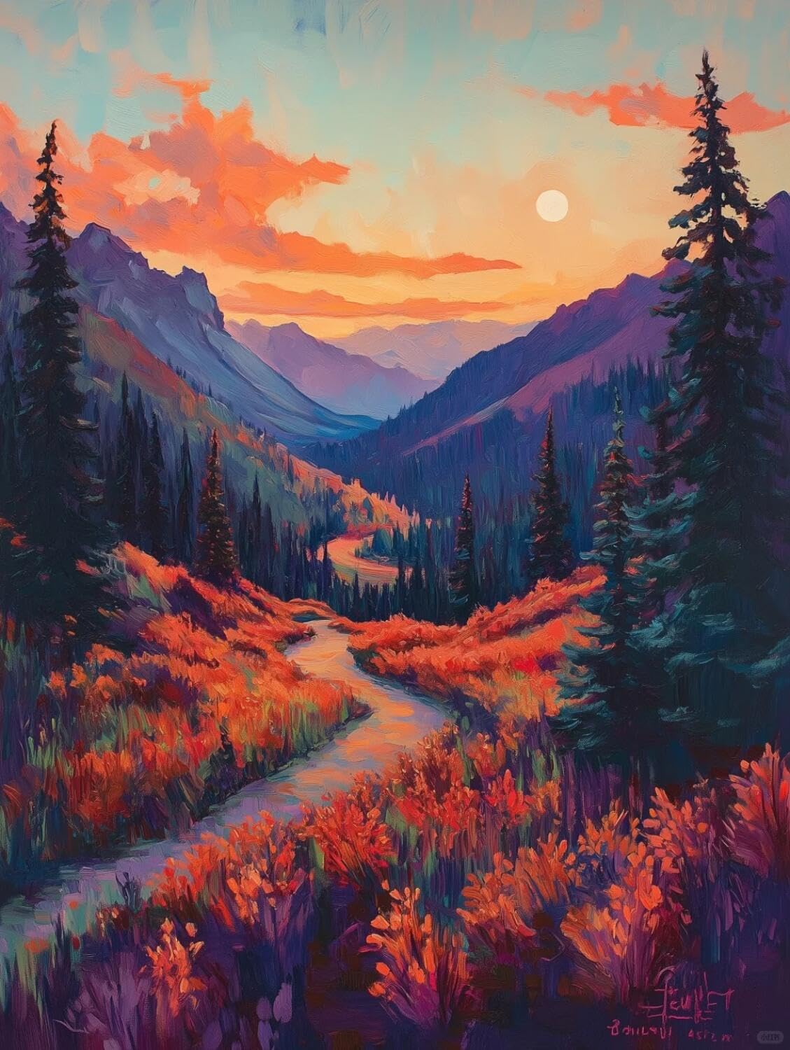 AxiangziK DIY Stamped Cross Stitch Kit Mountain Trails 11CT 50x70cm