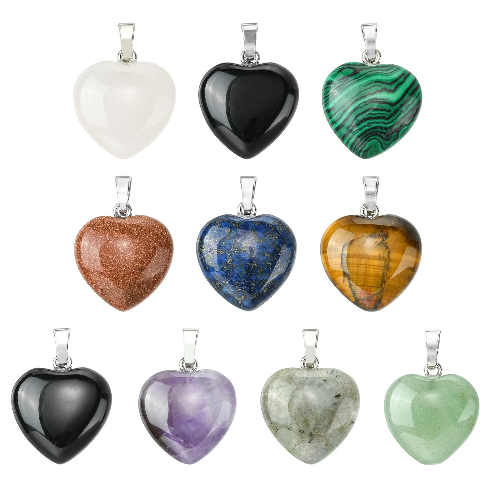 Stiesy 10Pcs Random Styles Heart Gemstone Charms Sweet Heart Pendants Charm Love Heart Stone Dangle Charms for DIY Crafts Bracelet Jewelry Making