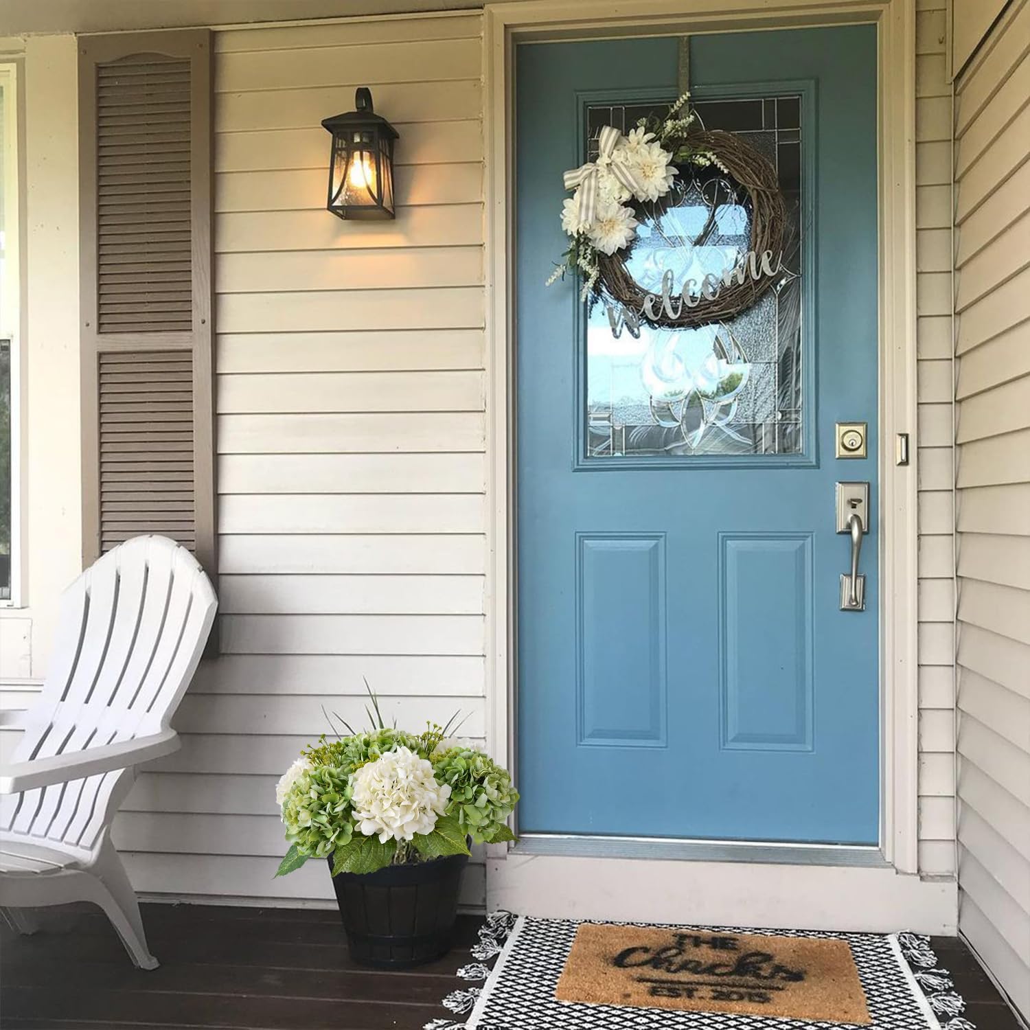 2Green+2White Real Touch Vintage Artificial Hydrangeas, 21" Faux Hydrangea Flowers for Wedding Bouquet Decoration,Fake Hydrangea Silk Flowers for Christmas Centerpieces Tables Party Home - Image 3