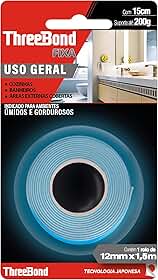 Fita Dupla Face Cozinha Banheiro ThreeBond |Tamanho 12mm x 1,5M | Suporta 200g em 15cm | Ambiente Úmido e Gorduroso