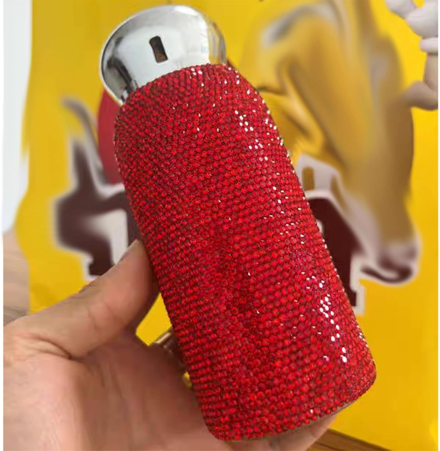 Rhinestone Water Bottle,Bling Crystal Vacuum Flask Stainless Steel Travel Mug Diamond Flask Vacuum Bottle for Christmas Birthday Valentine's Day Birthday Gift,Red