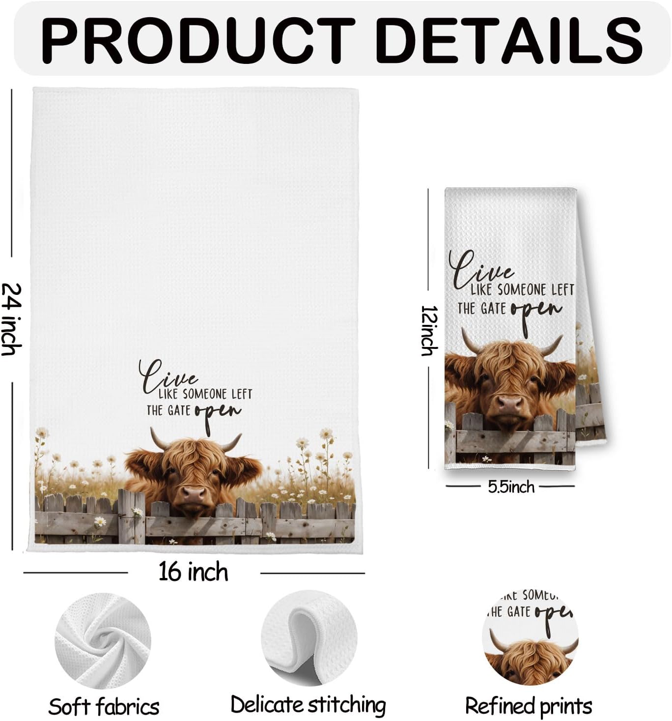 Funny Highland Cow Kitchen Towels, Highland Cow Lovers Gifts for Women Hand Towels for Bathroom, Live Like Someone Left The Gate Open Dish Tea Towel for Kitchen, 16x24 Inch - Image 6