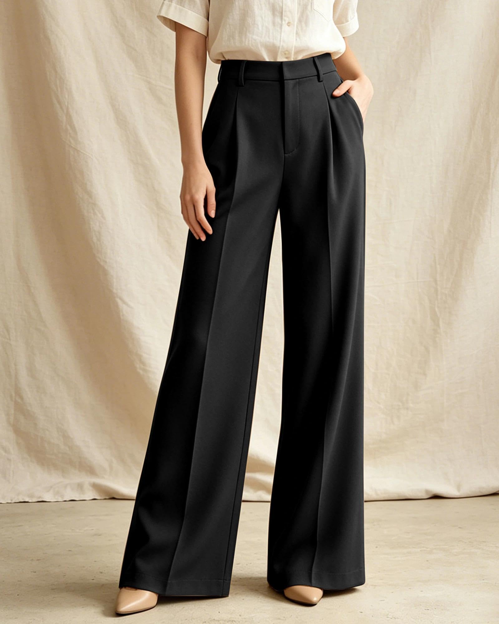 JUOIANTANG Pantaloni da donna dal taglio ampio, dritti, eleganti, a vita alta, con tasche