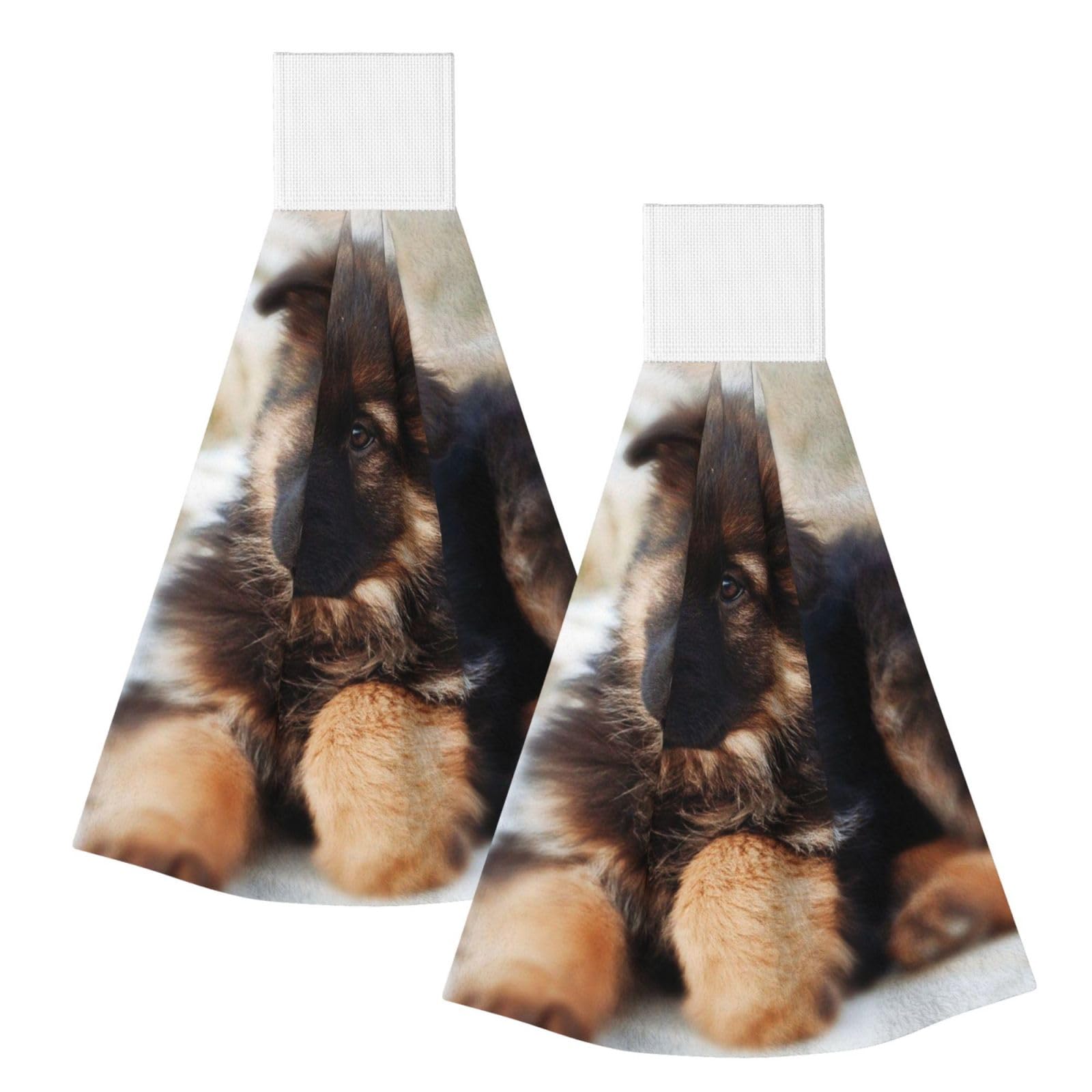 DOPKLNA German Shepherd Puppy, 2 Pcs Hanging Coral Fiber Hand Towels for Bathroom, Absorbent Kitchen Towels