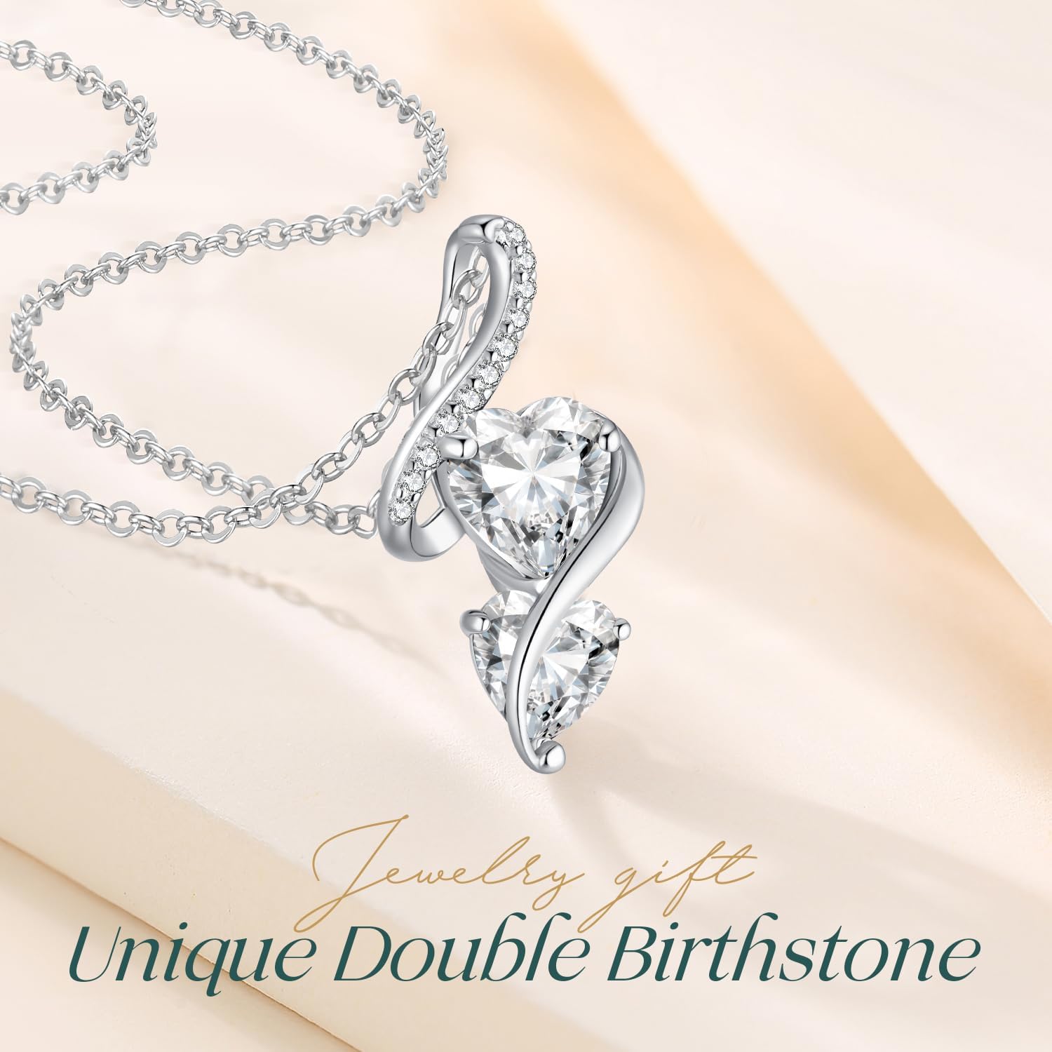 LOUISA SECRET Unique Double Heart Necklace Gifts for Wife Women, 925 Sterling Silver Tiny Birthstone Pendant Jewelry Gift for Her Girlfriend Mom Valentine's Day Anniversary Mother's Day Birthdays & Christmas - Image 7