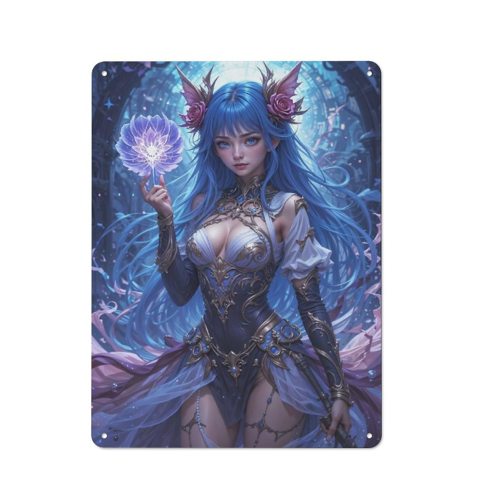 Junmoney Style-8 Garden Style Blue-Haired Fantasy Princess Tin Sign 40X30cm, Porch Wall Decor For Patio Bar, Workshop, Shed Or Kitchen