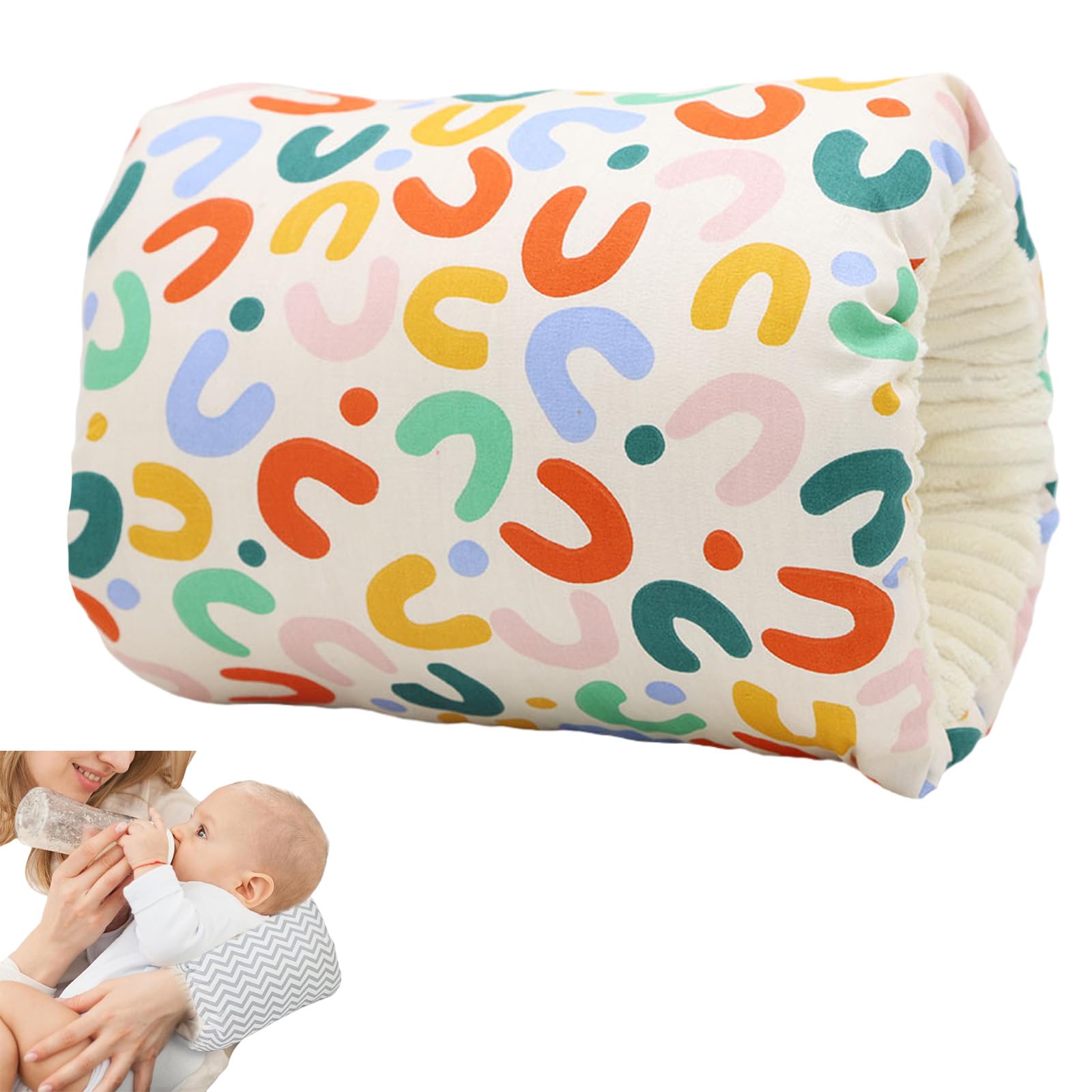 Hidetex Cotton Nursing Pillow for Breastfeeding & Bottle Feeding - Skin-Friendly Washable Mini Arm Pillow with Ergonomic Support & Portable Design for Mom (Letter)