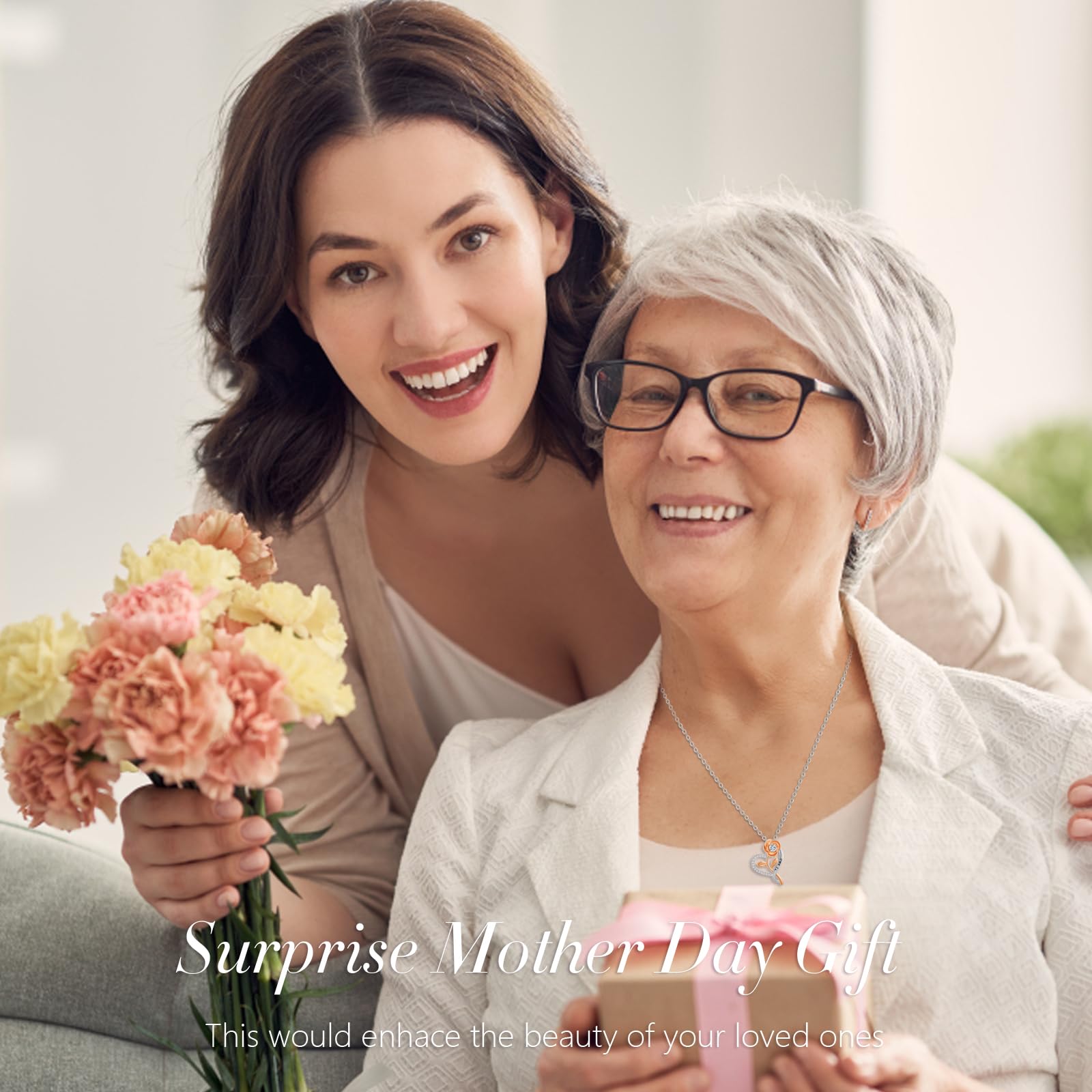 San Valentino Regalo Donna Argento 925 Collane,Rosé Fiore Cuore Ciondolo Collana,Regali Anniversario per Lei Mamma