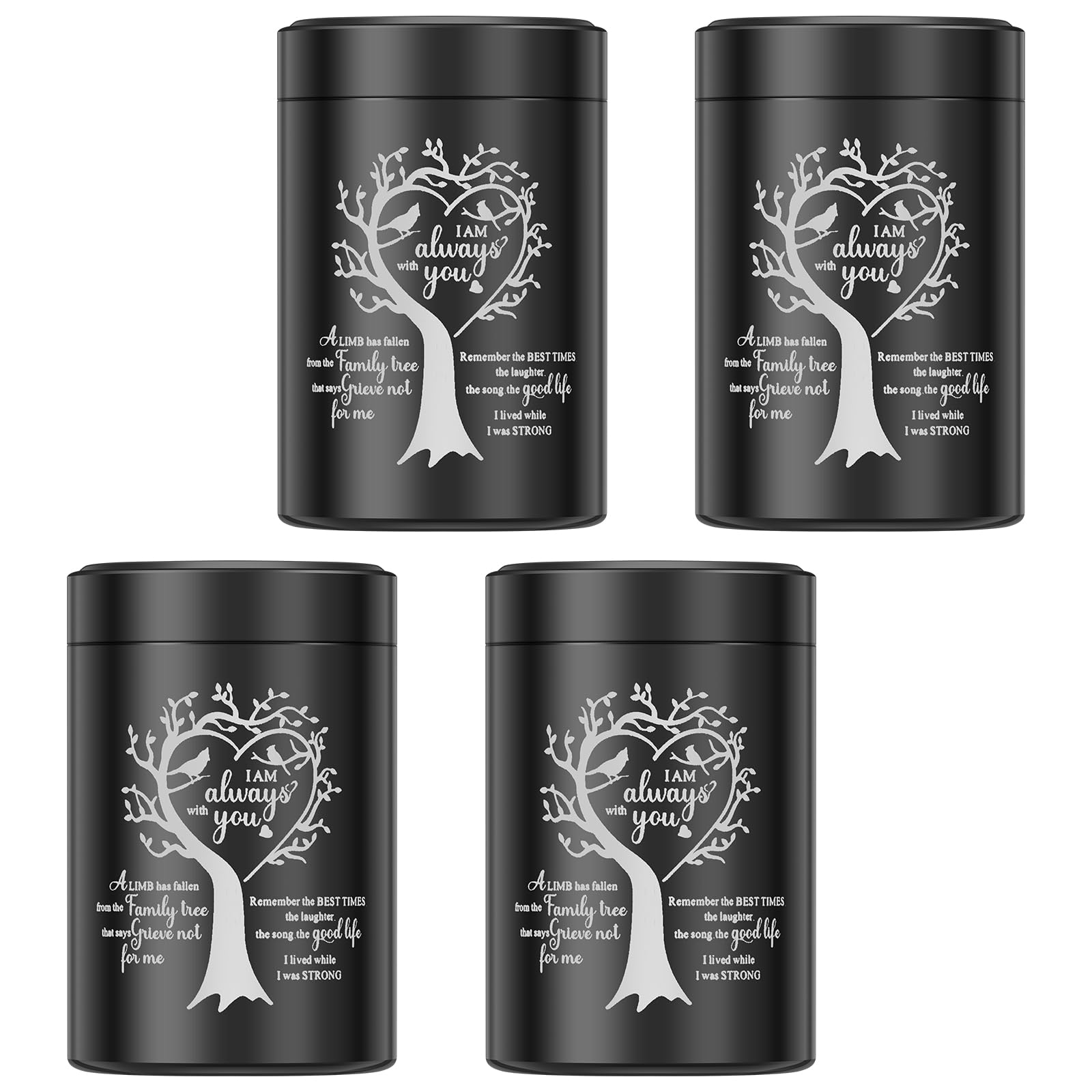 4 Pcs Small Keepsake Urns for Human Ashes,Mini Urns for Ashes,Aluminum Memorial Keepsake with Tree of Life Design Small Funeral Urn for Human or Pet Ash(black)