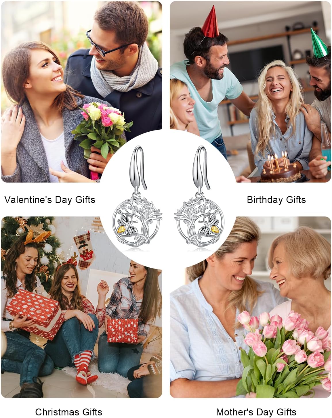 CHENGHONG Tree of Life Earrings for Women 925 Sterling Silver Blue Crystal Butterfly/Dragonfly/Cat/Bee Dangle Earrings for Women Jewelry Gifts - Image 7