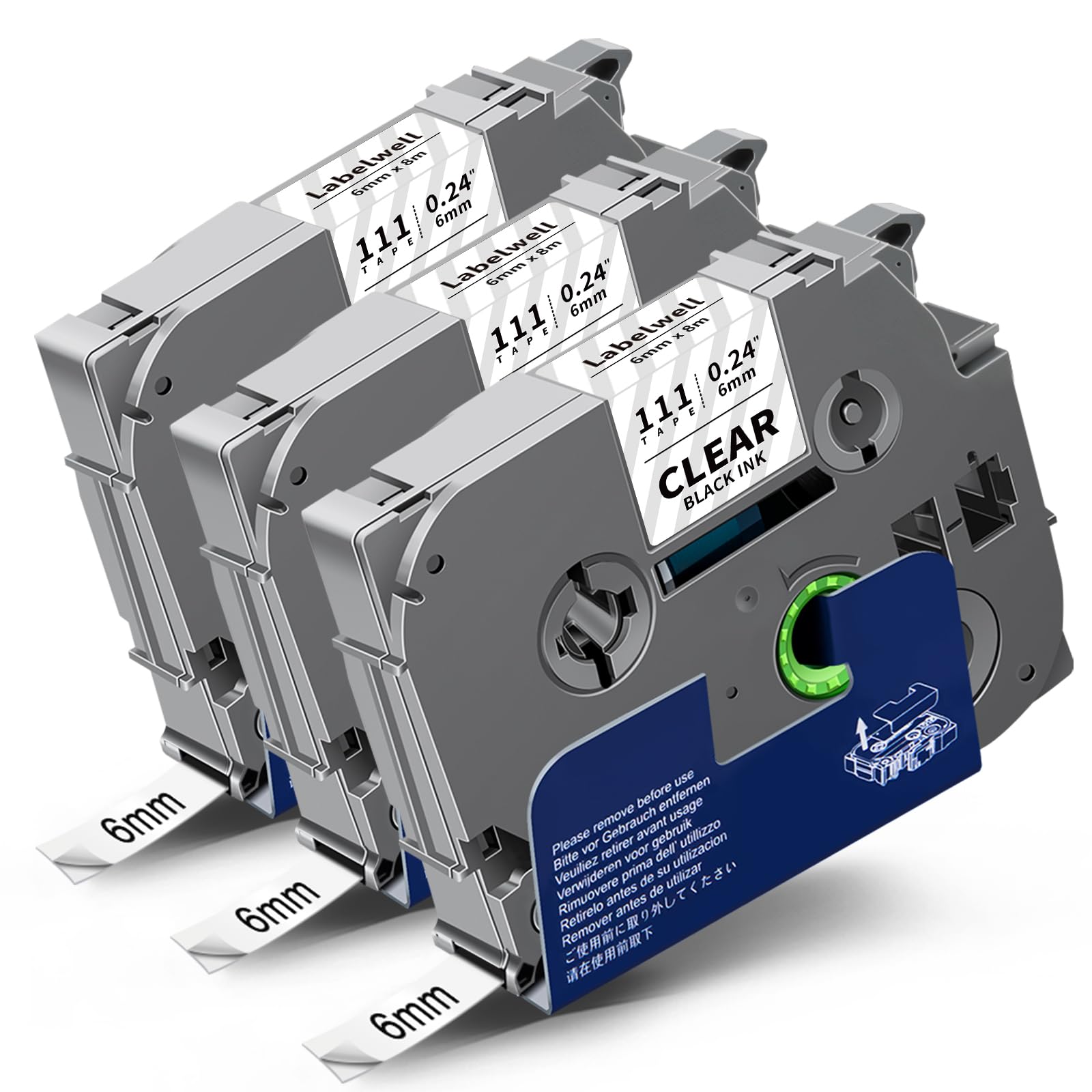 Labelwell 3-Pack TZe-111 Tape Replacement for Brother Label Maker Tape Clear 6mm 0.23 Inch Label Tape TZe111 TZ-111 Black on Clear Refills for Brother