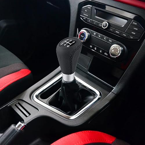 Miniatura 2 de Arenbel 5 Speed Black Shift Knob Car Shifter Stick Handle Leather Gear Lever Replacement Fit Most Manual Cars Negro