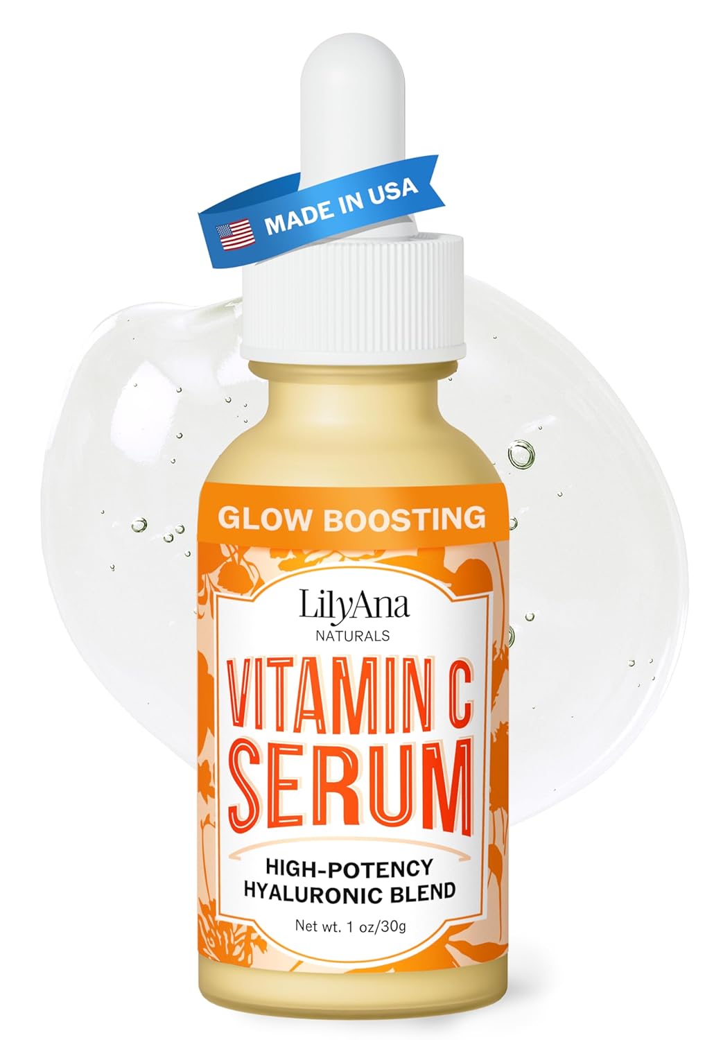LilyAna Naturals Vitamin C Serum for Face with Hyaluronic Acid and Vitamin E, Anti Aging Serum, Reduces Age Spots and Sun Damage, Promotes Collagen and Elastin (1oz)