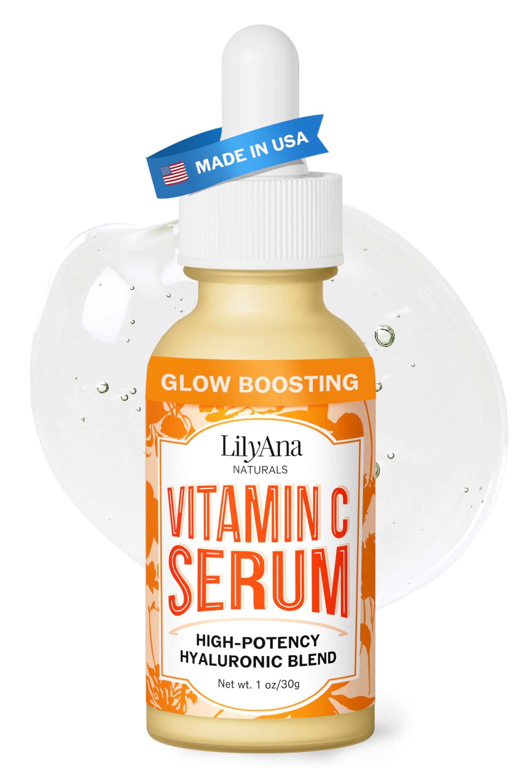 Vitamin C Serum for Face with Hyaluronic Acid and Vitamin E, Anti Aging Serum, Reduces Age Spots and Sun Damage, Promotes Collagen and Elastin (1oz)