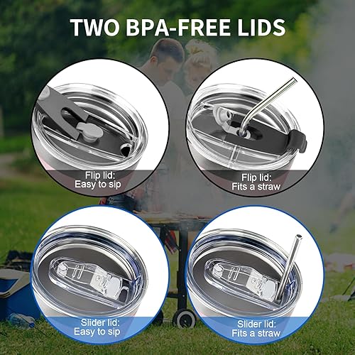 Miniatura 4 de FristChoice Vaso de 30 onzas con tapas y pajillas, vaso aislado al vacío de doble pared, de acero inoxidable, a prueba de fugas, taza de café de