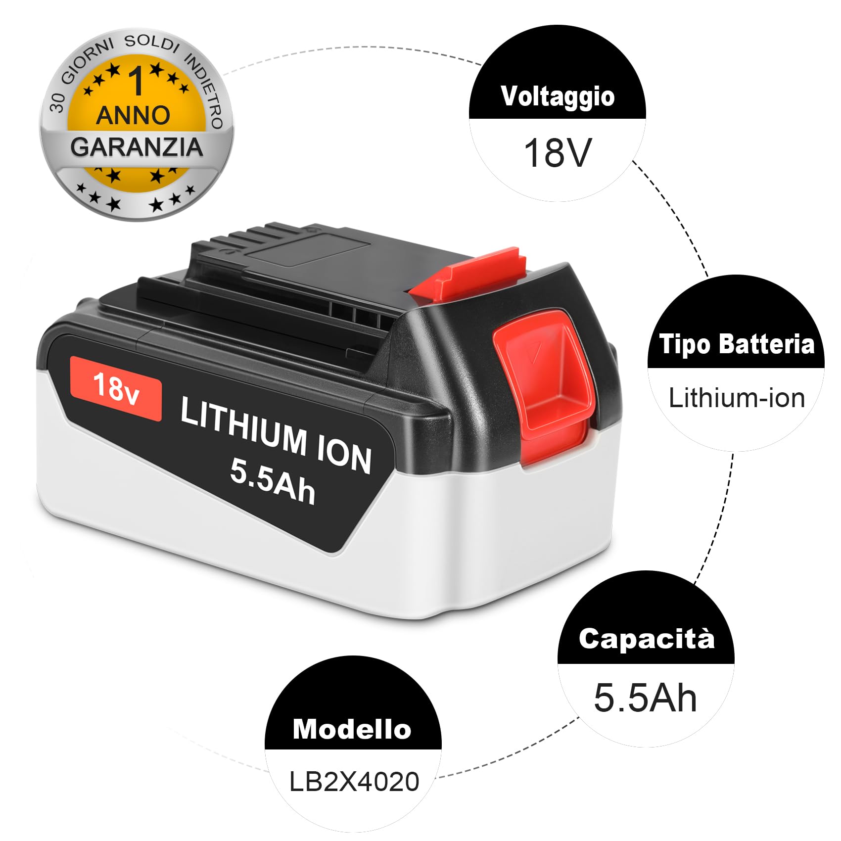 Batterie 18V 5.5Ah ADVTRONICS Pour Black+Decker LB20/LBX20/LBXR20
