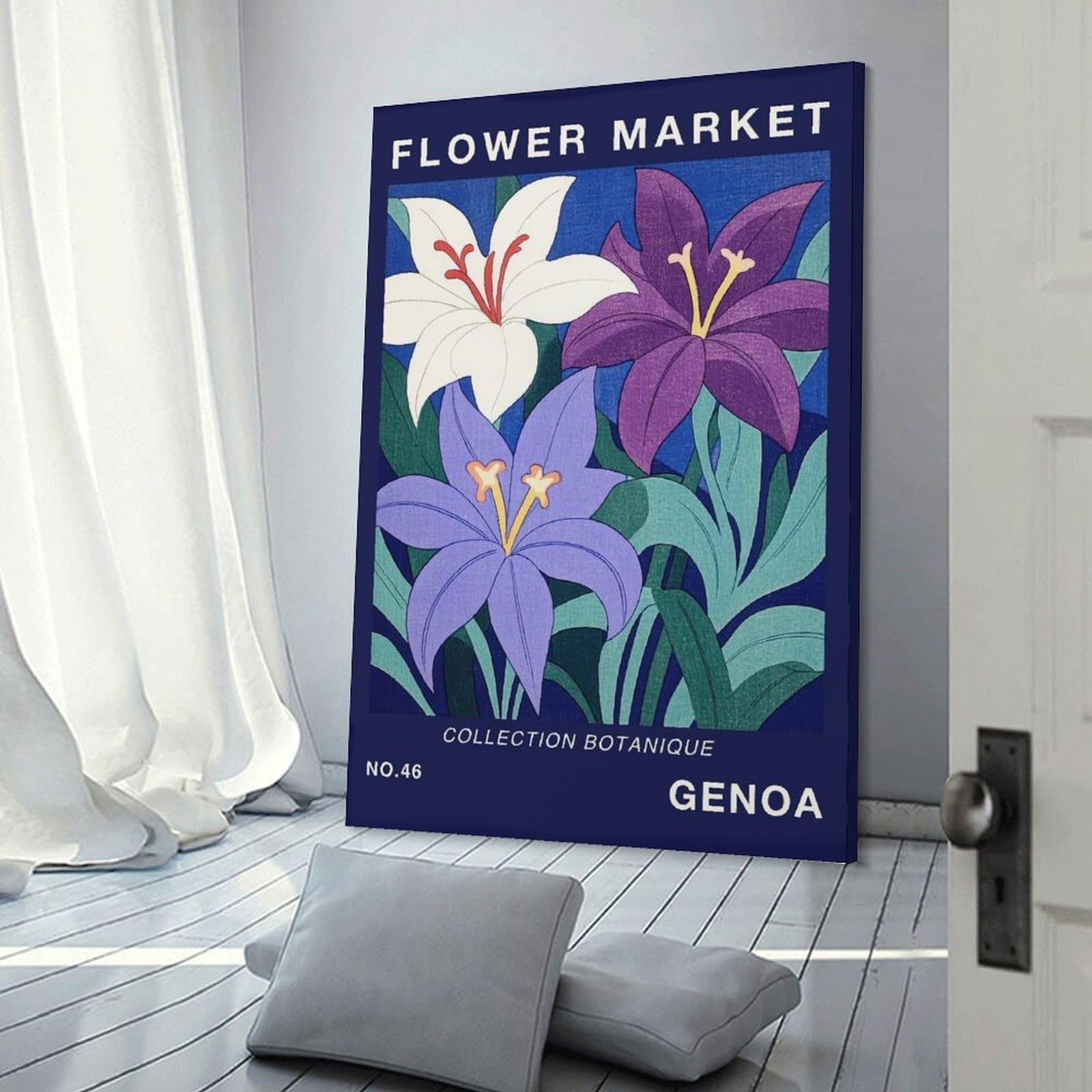 Junmoney Frame-Style Genoa Flower Market Botanical Travel Art Print Wall Picture Print, 24X36inch(60X90cm), For Living Room, Bedroom, Office Or Hallway, An Adaptable Decor Piece For Home Use