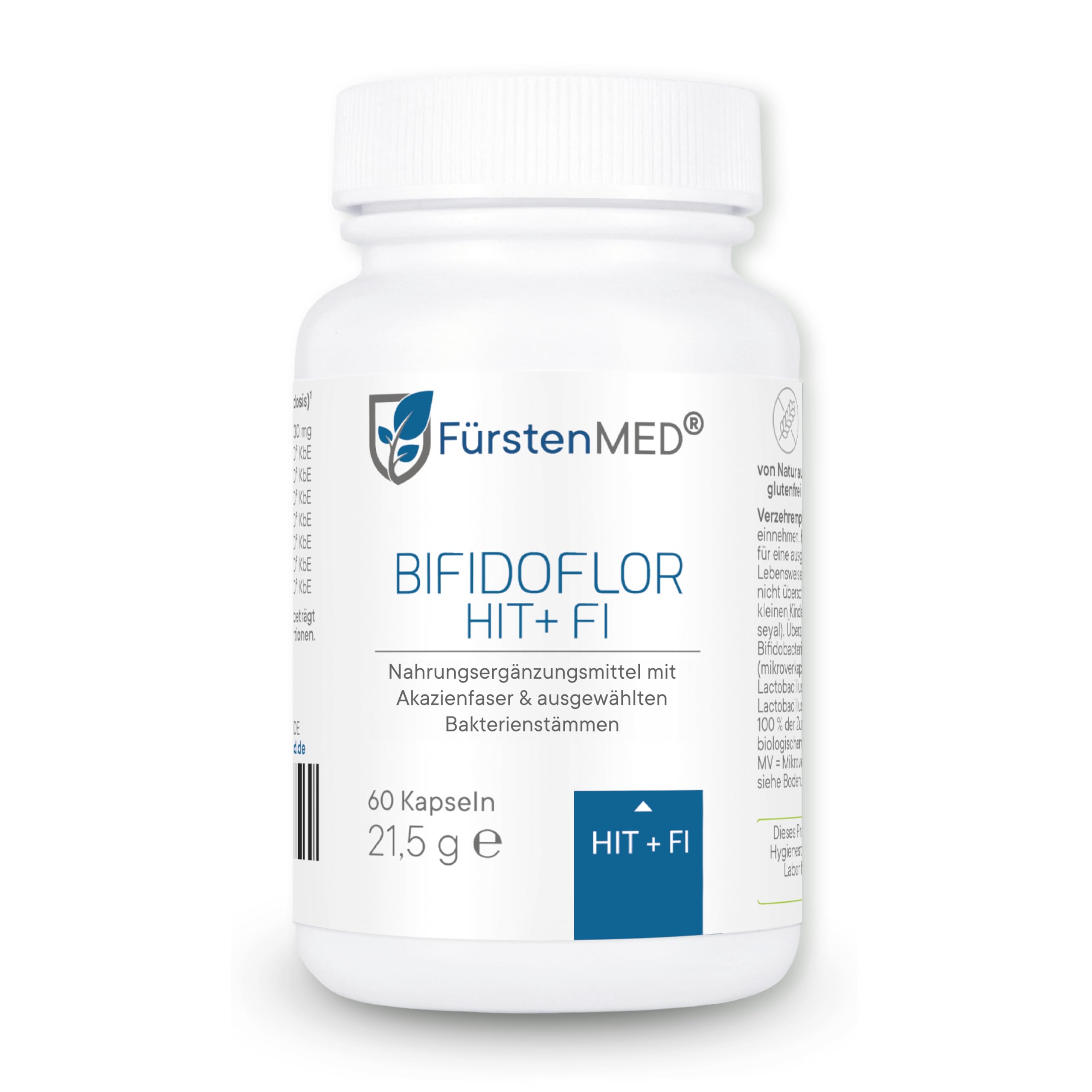 FürstenMED® Bifidoflor HIT + FI mit Bifidobacterium & Lactobacillus Stämmen und Akazienfaser – 60 magensaftresistente Kapseln – Vegan, Laborgeprüft, Made in Germany