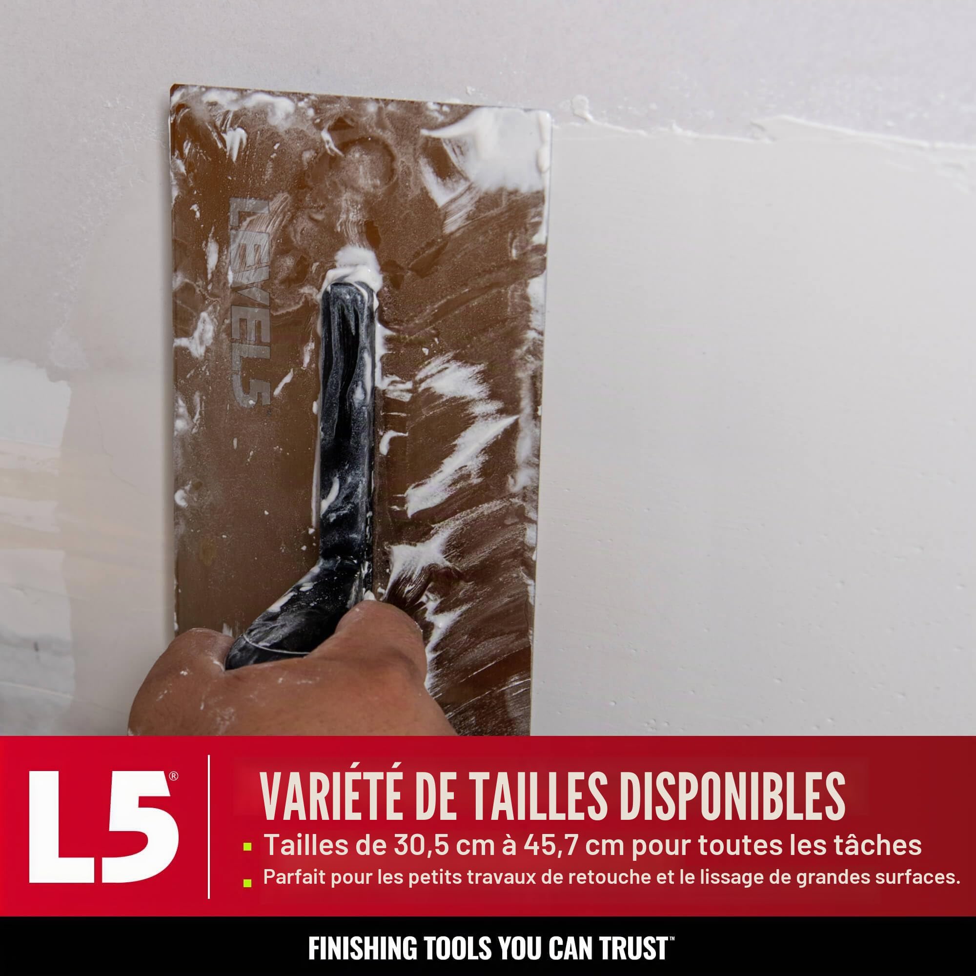 LEVEL5 Truelle pour cloison sèche de 40,6 cm | Acier inoxydable triple durci, poignée résistante aux impacts | Plaque murale en plâtre Sheetrock Gyprock | 4-963