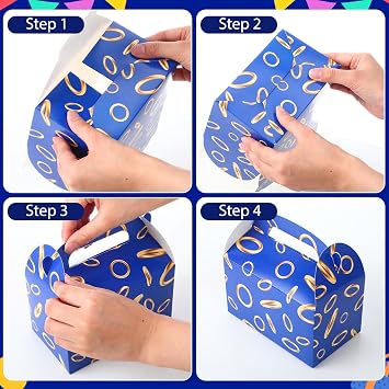 Marspark 24 Pack Blue with Gold Ring Party Favor Treat Boxes with Handles Theme Paper Goodie Candy Gift Gable Boxes for Video Game Birthday Party Decorations(Blue and Golden)