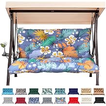 Outdoor/Indoor Swing Replacement Cushion,2 or 3 Seats Bench Cushions with Backrest, Thicken 4" Recliner Seat Pad for Garden/Patio, Waterproof Premium Tufted Cushion with TiesFlower Leave-60x40x4in