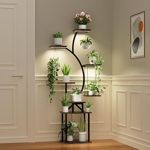 Miniatura 8 de Soporte para plantas de interior con luces de crecimiento, estante esquinero de 8 niveles, colgador de plantas de 63 pulgadas de alto para múltiples