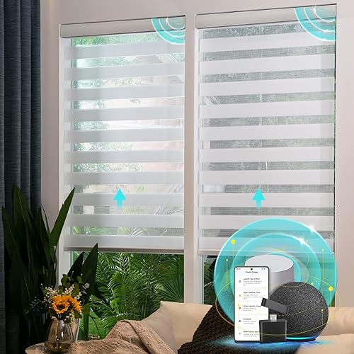CITOLEN Motorized Zebra Blinds with remorte, 70% Blackout Smart Blinds Custom Size Electric Zebra Shades Compatible with Alexa/Google,White, 34''Wx72''H - D-white - 34"W x 72"H