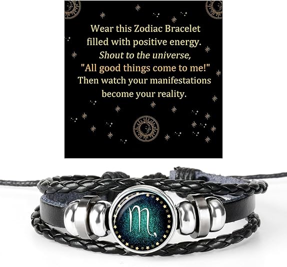 72ore Zodiac Signs Spirit Bracelet for Women Men Multilayer Leather Adjustable Glow in the Dark Constellation Manifestation Bracelet Birthday Christmas Zodiac Gift for Constellation Lover