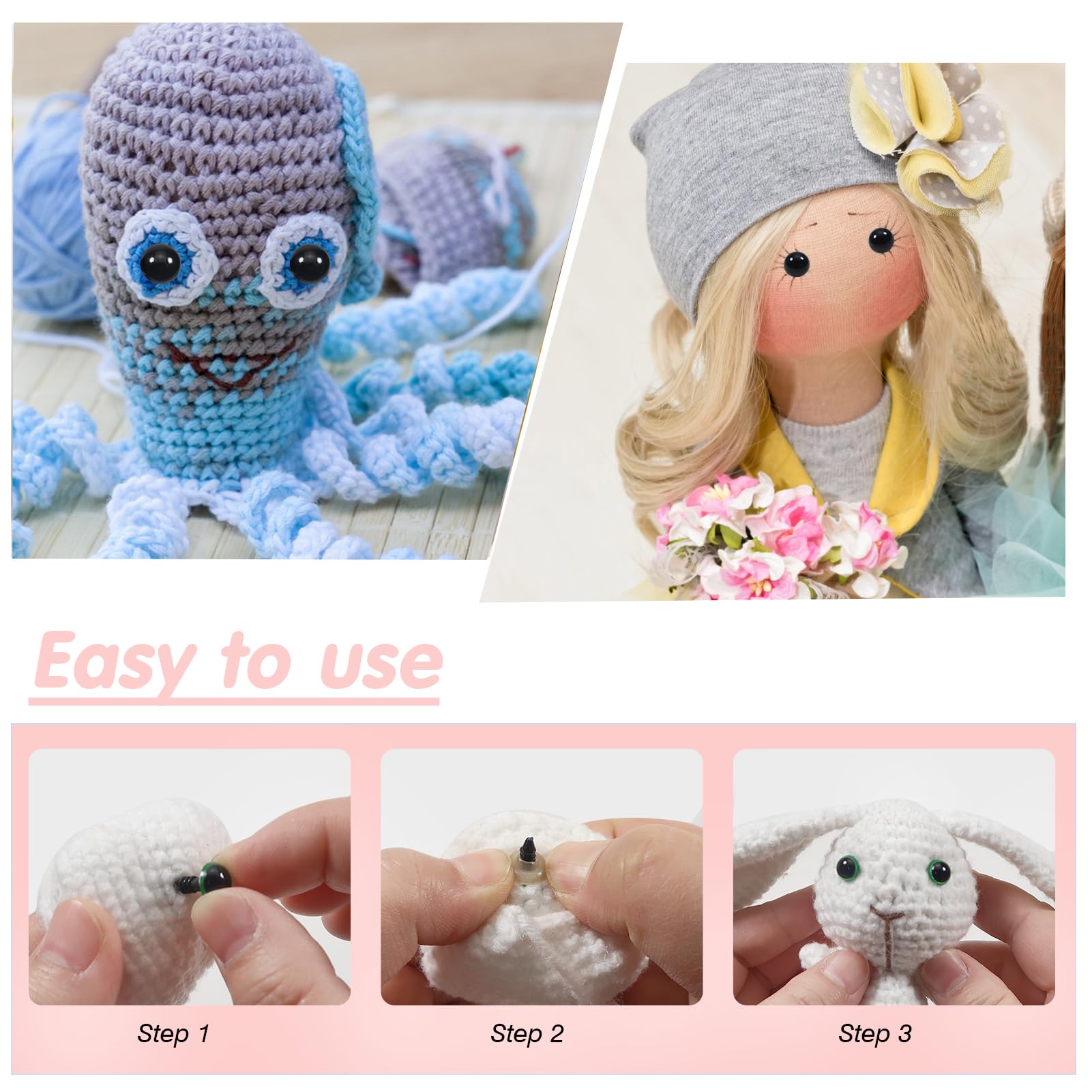 Safety Eyes Carehabi Lot De 752 Yeux Et Nez De Sécurité Avec Rondelles Pour Amigurumi Crochet Poupées Yeux De Sécurité