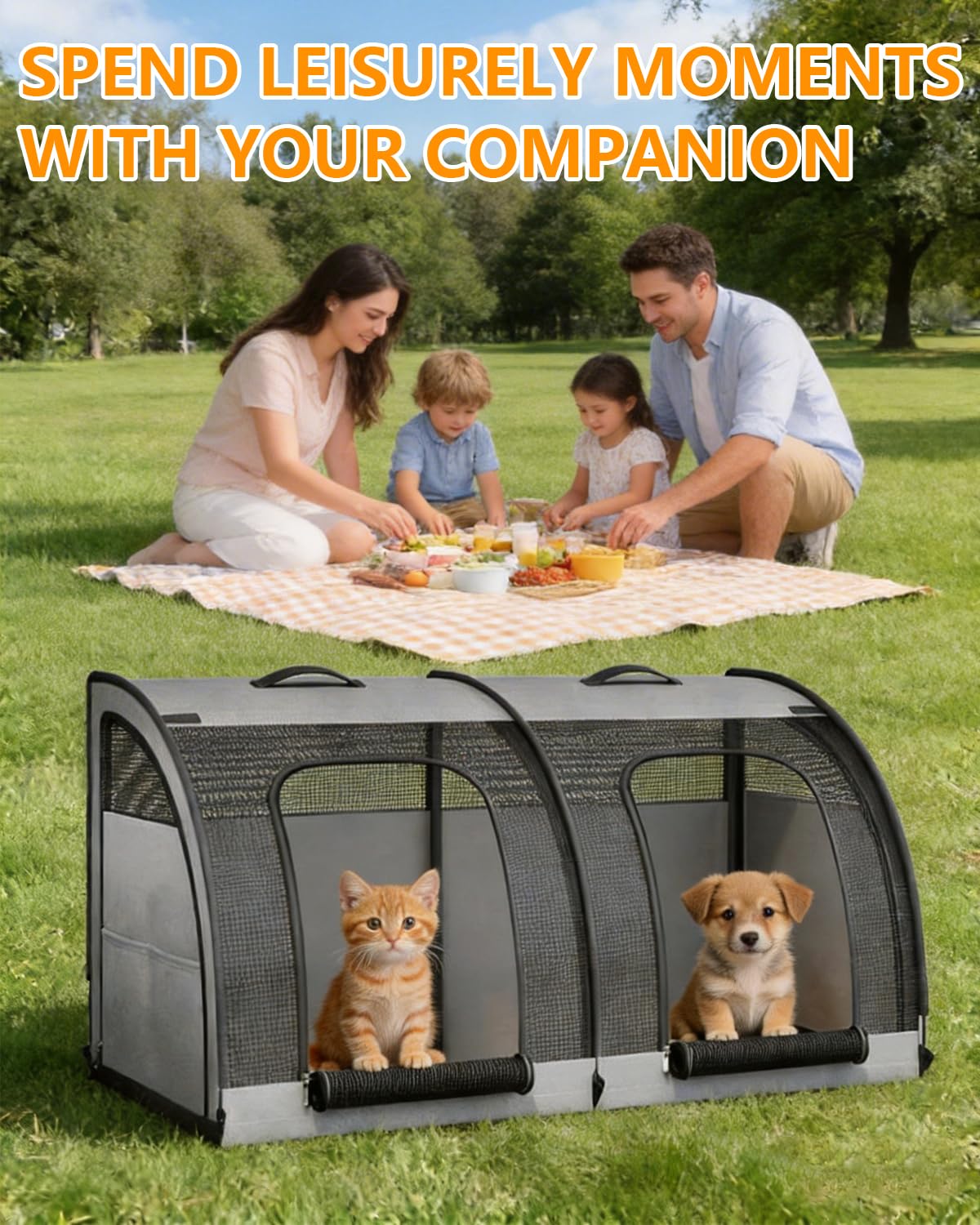 Transportín grande para mascotas, asiento plegable para 2 gatos, bolsa de transporte de viaje con malla transpirable, asa y 4 puertas, para asiento trasero y hogar, 100 x 50 x 50 cm