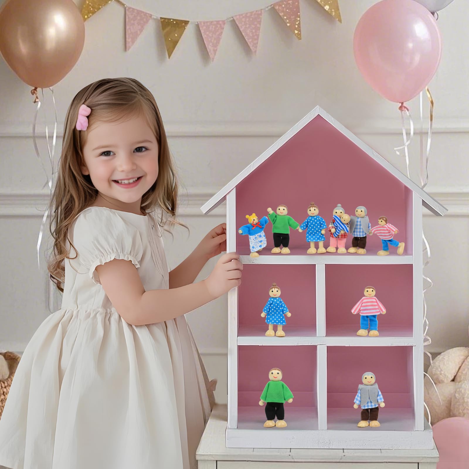 Lifreer Dolls House Accessories, Wooden Dolls Sets of 7 People, Doll House Figures, Doll House Furniture - Image 4