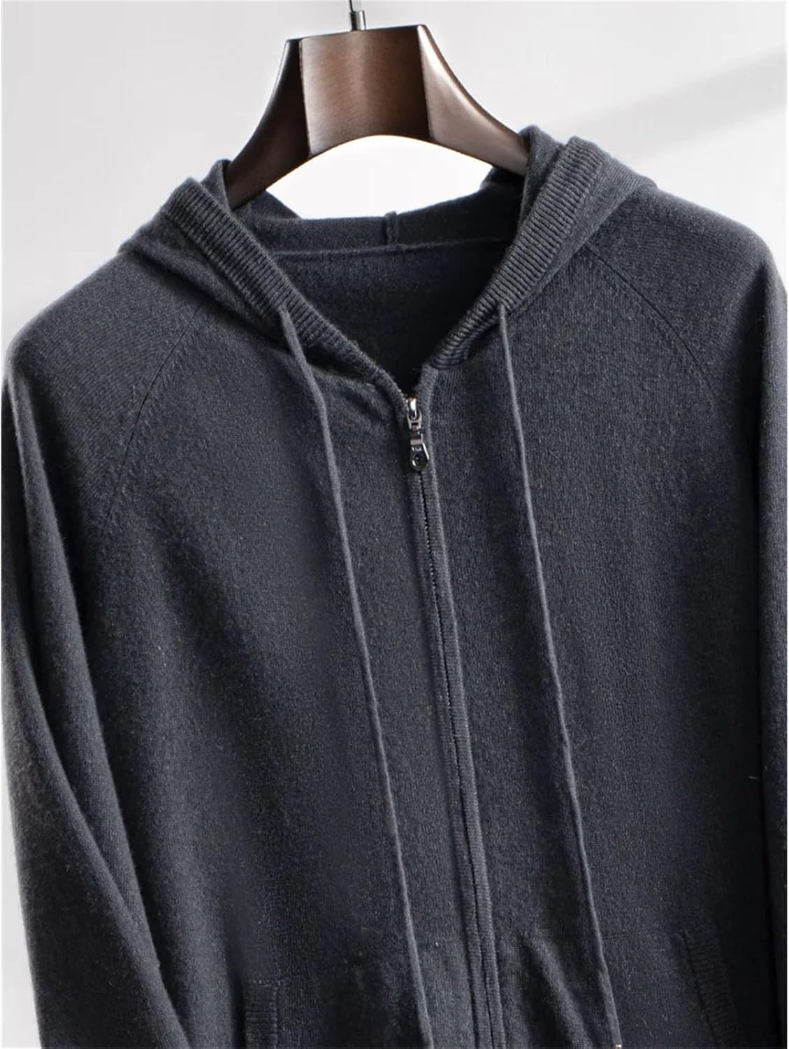 Men's Hooded Cardigans Cashmere Sweater Winter Raglan Sleeve Casual Zippers Pockets 100 Percent Cashmere Knitwear