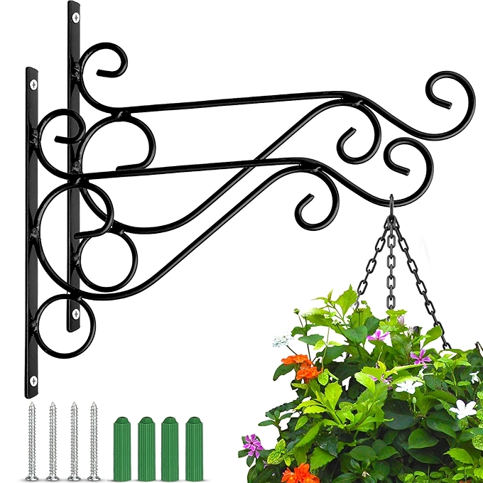 铁合金墙壁挂钩植物吊架户外鸟食器装饰杆牧羊钩壁挂挂钩（2个装）