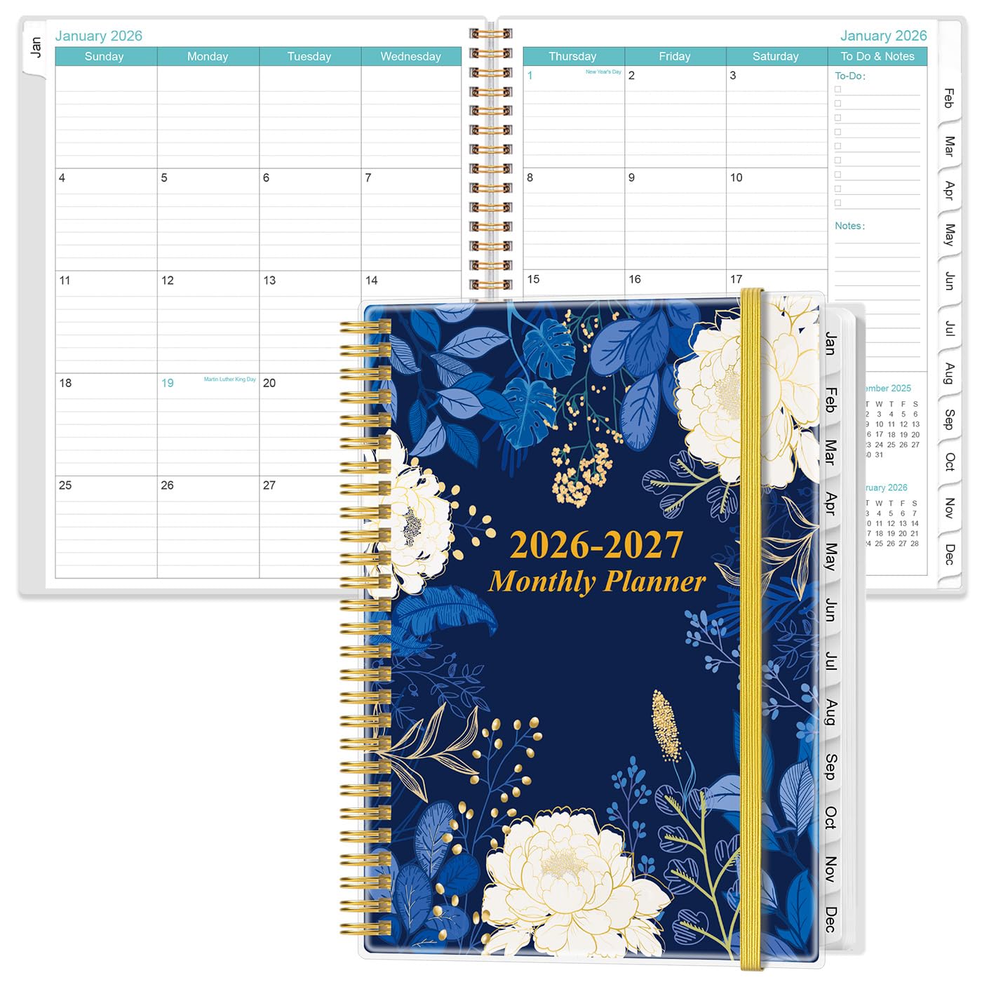 2026-2027 Monthly Planner - 18 Monthly Calendar, January 2026 - June 2027, Two Pages Per Month, 9" x11" Planner with Tabs, Strong Twin-Wire Binding,