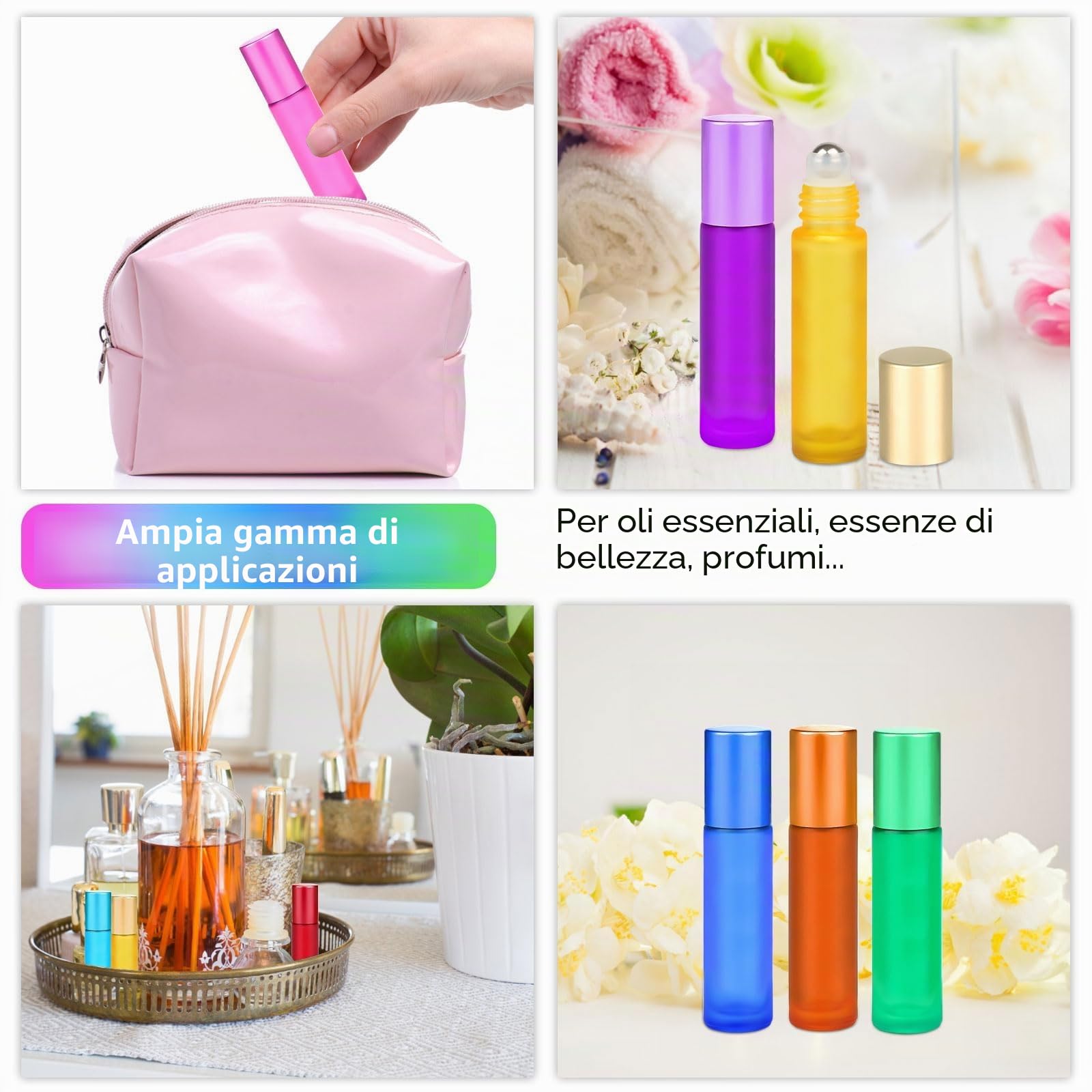 8 Pezzi 10ML Bottiglie Colorate a Rullo in Vetro Spesso, Rotolo di Vetro Vuoto,con Sfere a Rullo in Acciaio Inossidabile,per Oli Essenziali,Oli Profumi,Cosmetici,Massaggi