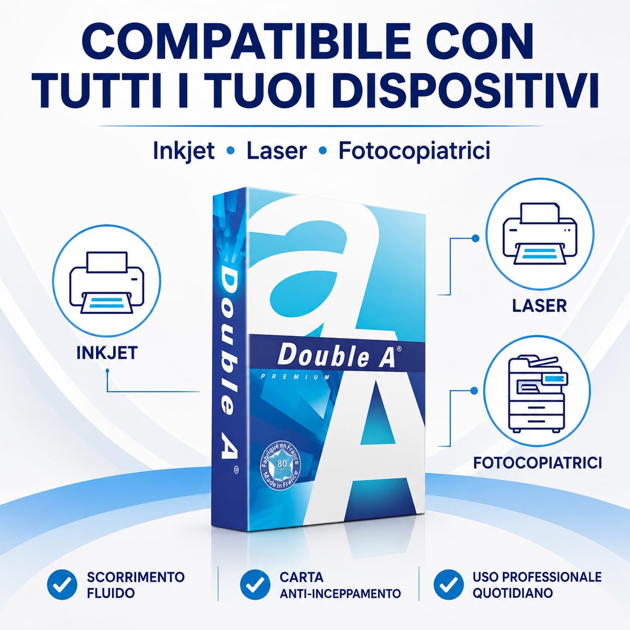 Confezione di Fogli A5, Pack 40 Risme Carta Formato A5 500 fogli da 80 g DOUBLE A Premium, Scorta, Carta per Stampante, Fogli per Stampa, Ufficio, Forniture, Carta per Fotocopiatrice